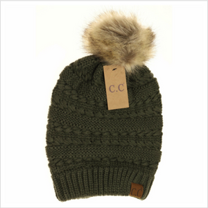 Brand NEW CC exclusive Whipstitch Knit Faux Fur Pom Beanie