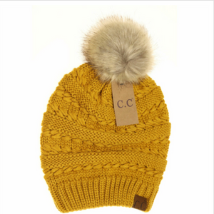 Brand NEW CC exclusive Whipstitch Knit Faux Fur Pom Beanie