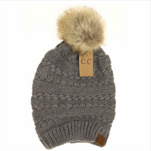 Brand NEW CC exclusive Whipstitch Knit Faux Fur Pom Beanie