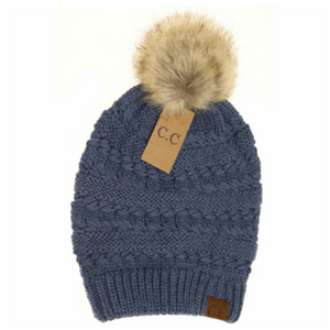 Brand NEW CC exclusive Whipstitch Knit Faux Fur Pom Beanie