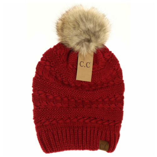 Brand NEW CC exclusive Whipstitch Knit Faux Fur Pom Beanie