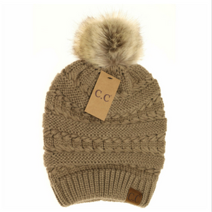 Brand NEW CC exclusive Whipstitch Knit Faux Fur Pom Beanie