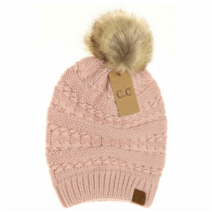 Brand NEW CC exclusive Whipstitch Knit Faux Fur Pom Beanie