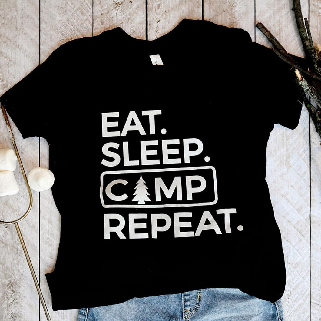 Eat, Sleep, Camp, Repeat Kids T-Shirt